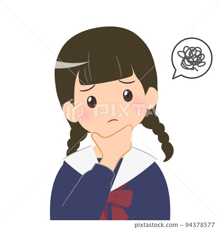 一個擔心的女學生的半身像插圖 一個擔心的女學生的半身像插圖 94378577