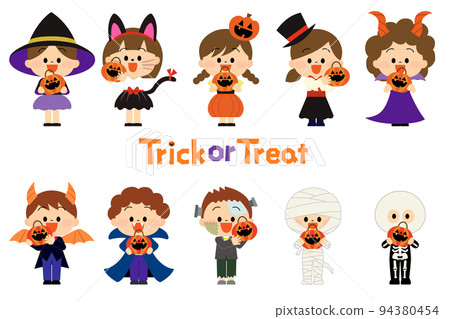 Set of children who came to get sweets on Halloween 94380454