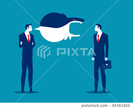 Manager screams and flies out angry shark. Business vector illustration 94381888