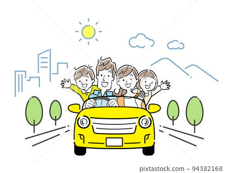 Vector illustration material: Family drive in the fresh green season 94382168