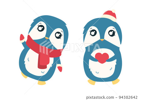 Penguin in red mittens and hat. Cute Christmas penguin character. Vector illustration Penguin in red mittens and hat. Cute Christmas penguin character. Vector illustration 94382642
