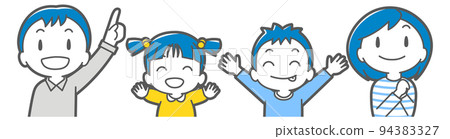 Four family members looking up and smiling (simple) Four family members looking up and smiling (simple) 94383327
