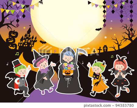 Illustration set of children enjoying Halloween costumes Illustration set of children enjoying Halloween costumes 94383780