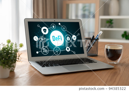 Decentralized finance or DeFi concept on modish computer screen Decentralized finance or DeFi concept on modish computer screen 94385322