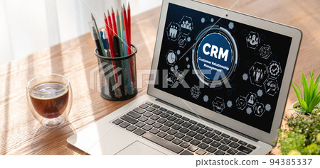 Customer relationship management system on modish computer for CRM business Customer relationship management system on modish computer for CRM business 94385337