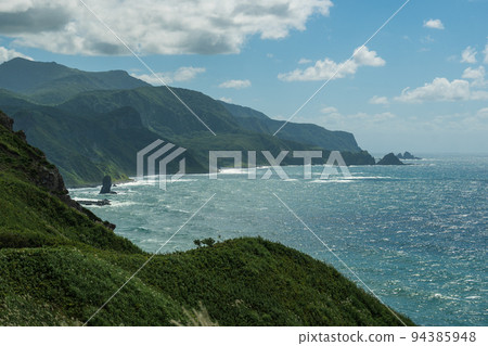 The west coast of Cape Kamui with a spectacular view protruding into the ocean of Shakotan blue 94385948