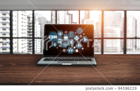 Customer relationship management system on modish computer for CRM business 94386229