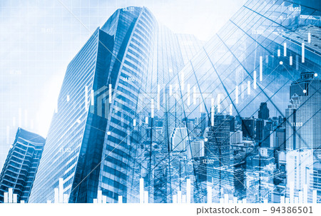 Financial graphs and modernistic cityscape as background for business concept. Financial graphs and modernistic cityscape as background for business concept. 94386501