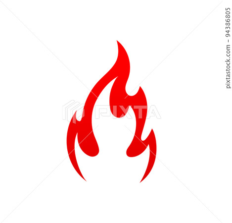 Fire, bonfire isolated vector icon, red flame, burning blaze symbol. shining campfire with long tongues. Cartoon ignition decorative element for design 94386805