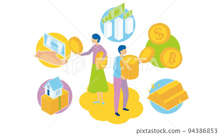 Women and men who invest by diversifying stocks 94386853