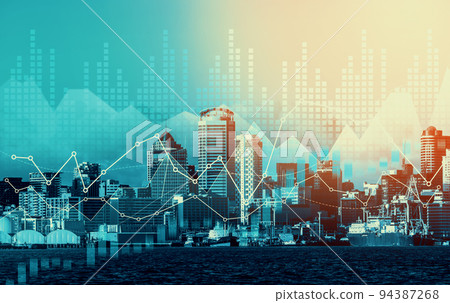 Financial graphs overlap with modernistic urban area for business concept. Financial graphs overlap with modernistic urban area for business concept. 94387268