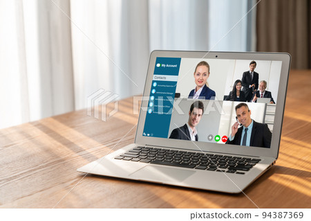 Business people on video conference for modish virtual group meeting Business people on video conference for modish virtual group meeting 94387369