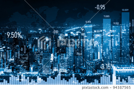 Financial graphs overlap with modernistic urban area for business concept. Financial graphs overlap with modernistic urban area for business concept. 94387565