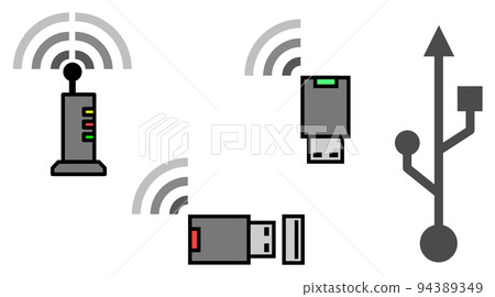 無線連接到 Internet 的 WIFI 路由器和插入 USB 的無線從設備的插圖 94389349