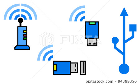 無線連接到 Internet 的 WIFI 路由器和插入 USB 的無線從設備的插圖 無線連接到 Internet 的 WIFI 路由器和插入 USB 的無線從設備的插圖 94389350