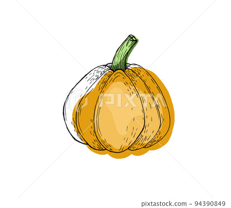 Pumpkin isolate on white doodle icon. Simple monochrome image. 94390849