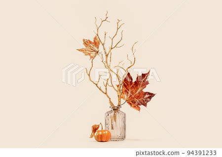 red maple leaves on golden Fall autumn branches red maple leaves on golden Fall autumn branches 94391233