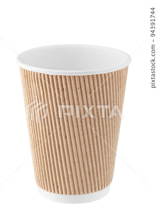 Empty brown disposable paper cup for drinks isolated on white background. Empty brown disposable paper cup for drinks isolated on white background. 94391744