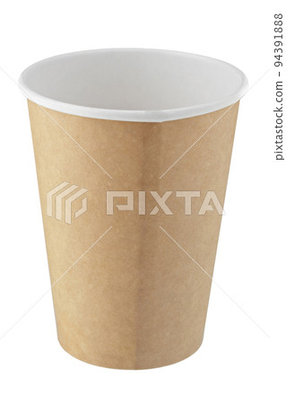 Empty brown disposable paper cup for drinks isolated on white background.  94391888