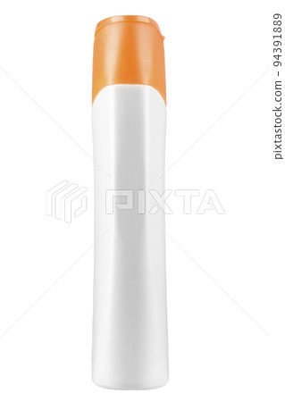 Plastic shampoo bottle with flip-top lid isolated on white background 94391889