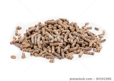 Sunflower granulated feed on white background, close-up Sunflower granulated feed on white background, close-up 94391990