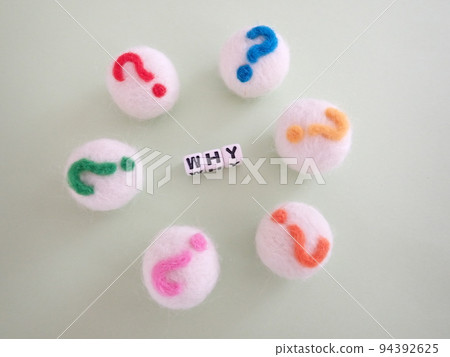 The word why? in the middle of colorful question marks 94392625