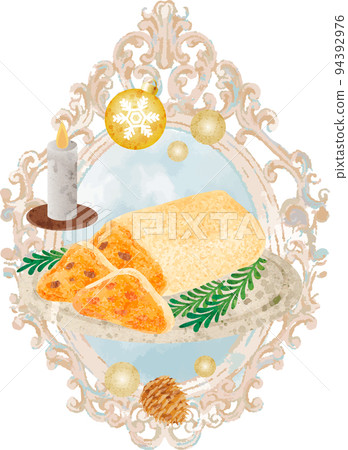 Stollen Christmas sweets cake watercolor oil analog hand drawn illustration material 94392976