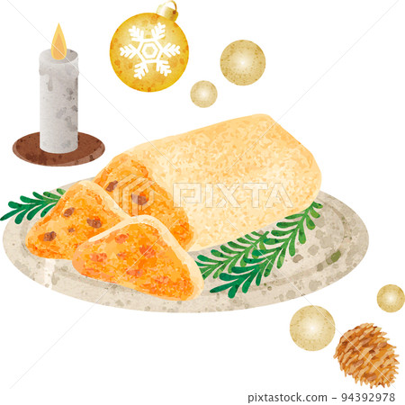Stollen Christmas sweets cake watercolor oil analog hand drawn illustration material 94392978
