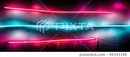 abstract neon colored lines wall background, neon blue and pink colors 94393166
