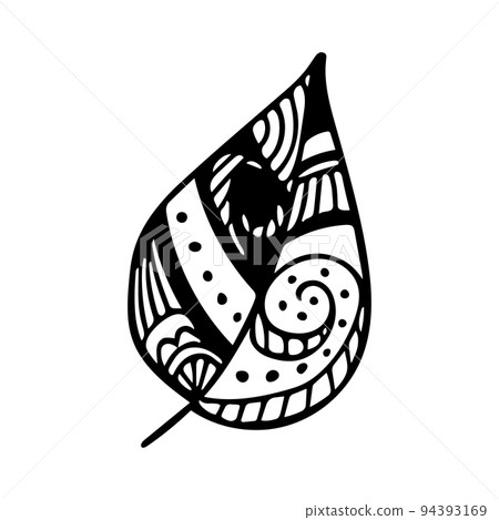 Vector zen tangle and doodle leaf. Nature coloring book. Black and white zentangle. Doodle handdrawn illustration Vector zen tangle and doodle leaf. Nature coloring book. Black and white zentangle. Doodle handdrawn illustration 94393169
