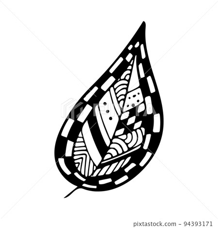 Vector zen tangle and doodle leaf. Nature coloring book. Black and white zentangle. Doodle handdrawn illustration Vector zen tangle and doodle leaf. Nature coloring book. Black and white zentangle. Doodle handdrawn illustration 94393171