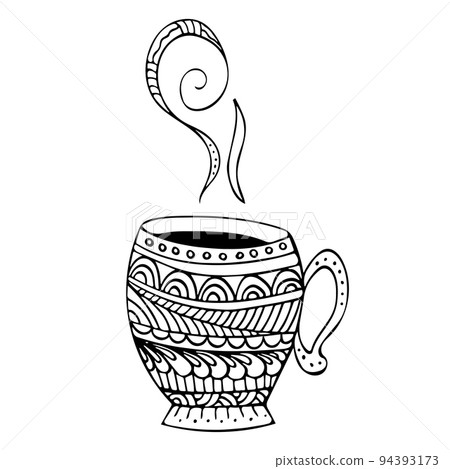 Zen doodle art cup with hot steam. Zentangle style for the adult coloring book on white background. A ntistress Hand drawn zendoodle. Vector illustration. Ornate cup. Zen doodle art cup with hot steam. Zentangle style for the adult coloring book on white background. A ntistress Hand drawn zendoodle. Vector illustration. Ornate cup. 94393173