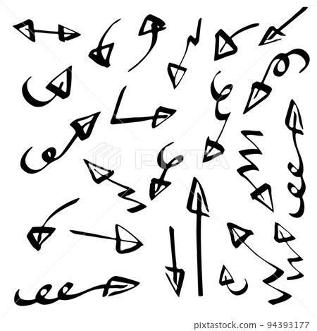 Vector set of doodle hand drawn chalk arrows Vector set of doodle hand drawn chalk arrows 94393177