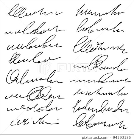 Handwritten abstract text, vector cursive script, imitation of hand-drawn ink text, unreadable words. Decdorative Strokes, underlines 94393186