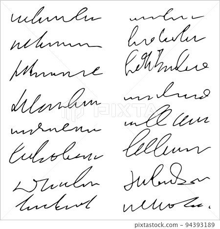 Handwritten abstract text, vector cursive script, imitation of hand-drawn ink text, unreadable words. Decdorative Strokes, underlines Handwritten abstract text, vector cursive script, imitation of hand-drawn ink text, unreadable words. Decdorative Strokes, underlines 94393189