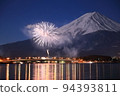 Mt.Fuji and Lake Kawaguchi winter fireworks 94393811