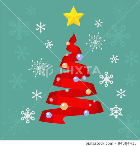 紅絲帶聖誕樹和雪花插圖 94394413