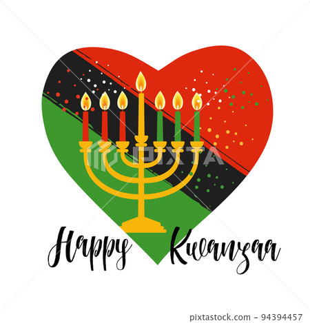 Kwanzaa banner. Traditional african american ethnic holiday design concept with a burning candle in heart. Vector illustration. Kwanzaa banner. Traditional african american ethnic holiday design concept with a burning candle in heart. Vector illustration. 94394457