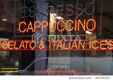 cappuccino ice cream neon sign Little italy new york city buildings 94394467
