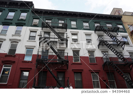 Little italy new york city buildings flag green white and red Little italy new york city buildings flag green white and red 94394468