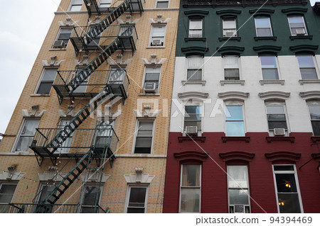Little italy new york city buildings flag green white and red 94394469
