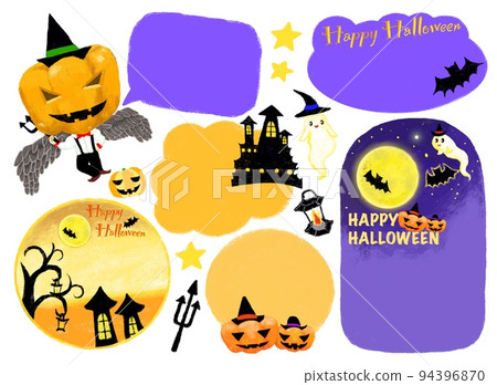 一套 6 個使用南瓜、蝙蝠、鬼魂、城堡等的柔和風格的語音氣球設計 一套 6 個使用南瓜、蝙蝠、鬼魂、城堡等的柔和風格的語音氣球設計 94396870