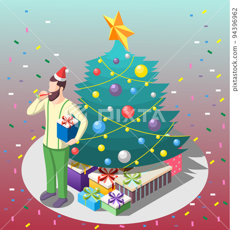 Man With Gifts Isometric Composition 94396962