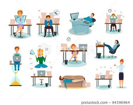 Procrastination Characters Cartoon Icons Set 94396964