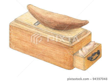 Illustration of dried bonito drawn with watercolor pencil Background transparent 94397048