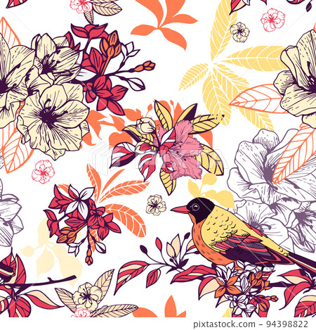 Seamless floral pattern with bird 94398822