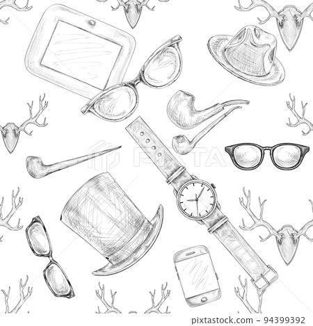 Seamless hand drawn hipster accessories pattern Seamless hand drawn hipster accessories pattern 94399392