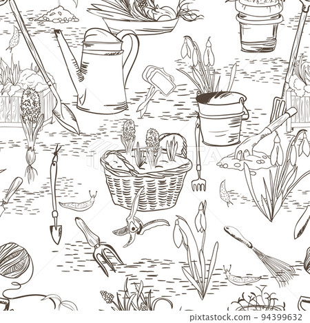 Seamless sketch with gardening tools 94399632