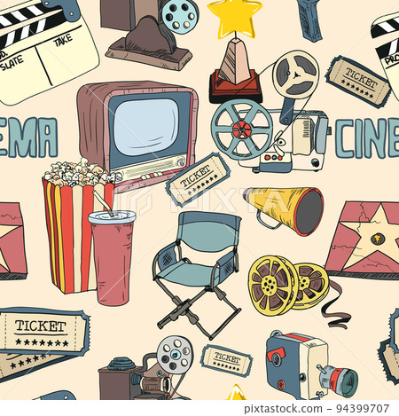 Colored doodle cinema seamless wallpaper Colored doodle cinema seamless wallpaper 94399707
