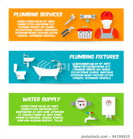 Plumbing icons banner set 94399810